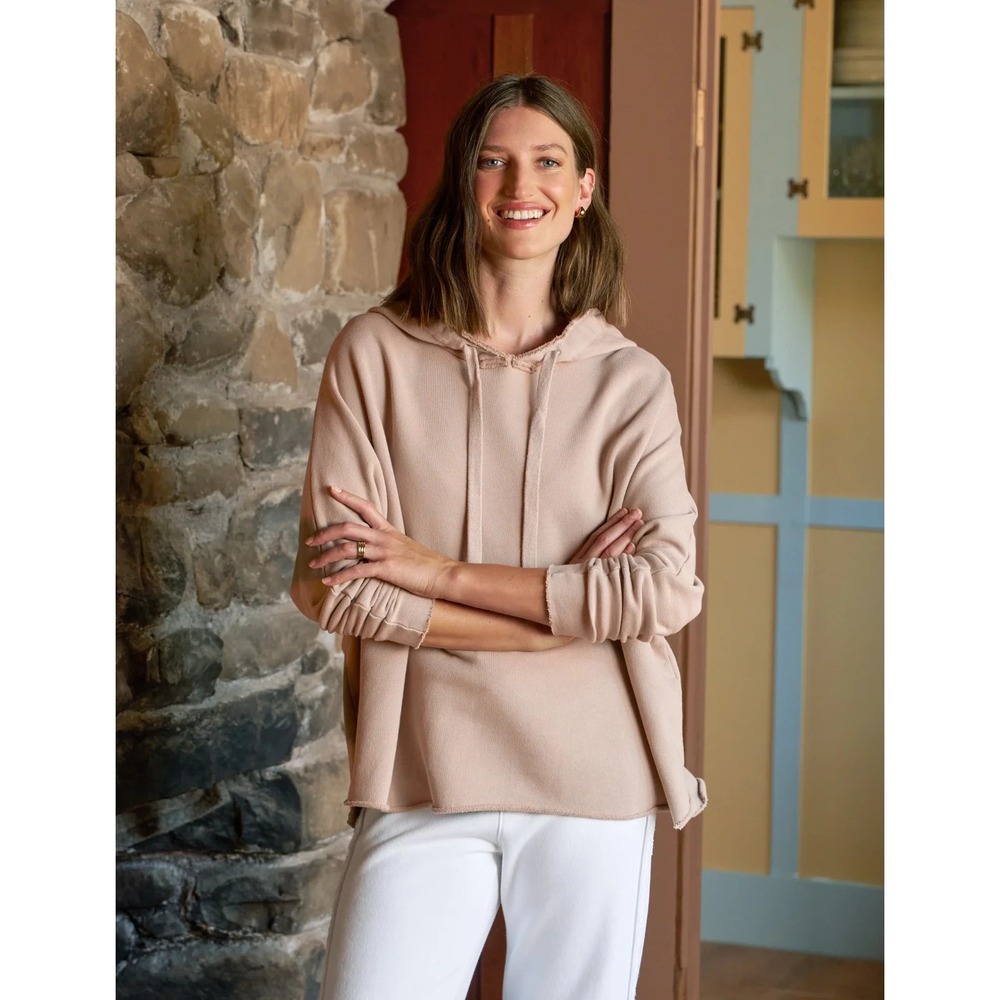 Frank & Eileen Kane Hoodie Sweatshirt Women's Large Tan Triple Fleece Capelet